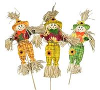 BOSTEU 3PCS Halloween Harvest Scarecrow Decor 40cm Standing Straw Doll Bird Repellent Autumn Thanksgiving Decoration for Garden Yard (Random color)