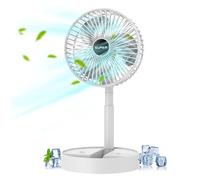 BOSTEU Portable Standing Fan, 2000mAH Silent Pedestal Cooling Rechargeable Desk Fan, Telescopic Foldable Fans for Camping Travel, Outdoor, Home (White)