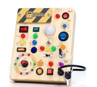 BOSTEU Wooden Activity Board Motor Skills Toy with 13 Switches LED Lights Educational Busy Board