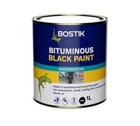 Bostik Bituminous Black Paint, Waterproofing Paint for Metalwork and Roofs, Brush On, Colour: Black, 1L Tin