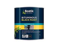Bostik Bituminous Black Paint, Waterproofing Paint for Metalwork and Roofs, Brush On, Colour: Black, 1L Tin