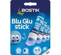 Bostik Blu Stick Glue Sticks, Goes on Blue, Dries Clear, Solvent Free, Washable, 4 x 8g sticks