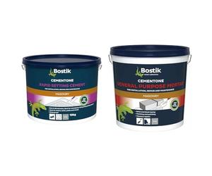 Bostik Cementone Rapid Setting Cement, For Interior & Exterior Use, Waterproof, Colour: Grey, 10kg & Cementone General Purpose Mortar, Pre-Mixed, Easy to Use