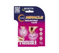 Bostik Miracle Mounting Tape Clear 19mm x 1.5m Roll - Double-Sided Mounting Tape - Ultra Strong - Washable & Reusable - 1kg per 20cm