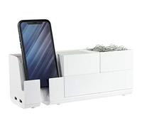 Bostitch Office Konnect Desk Organizer and Charging Station, 2 USB Ports & 2 Plugs, Charges Phones & Tablets, Accessory Tray, 4-Piece Design, White