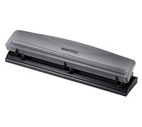 Bostitch Office Premium 3 Hole Punch, 12 Sheet Capacity, Metal, Rubber Base, Easy-Clean Tray, Silver, Gray