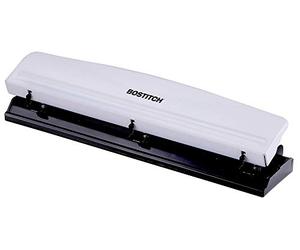 Bostitch Office Premium 3 Hole Punch, 12 Sheet Capacity, Metal, Rubber Base, Easy-Clean Tray, White (KT-HP12-WHITE)