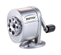 Bostitch Office Wall Mount Manual Pencil Sharpener, Tip Saver, 8 Hole Dial, 6X Longer Cutter Life, Vertical or Horizontal Mounting, Silver