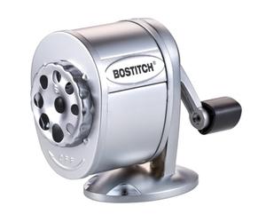 Bostitch Office Wall Mount Manual Pencil Sharpener, Tip Saver, 8 Hole Dial, 6X Longer Cutter Life, Vertical or Horizontal Mounting, Silver