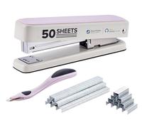 Bostitch Titan Heavy Duty Metal Stapler, 50 Sheet Capacity with 1250 Staples and Ergonomic Staple Remover, Jam Free Stapling, Full Strip Stapler for Desk, Office and Classroom, Pink & White