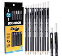 Bostitch, Wood-Cased Pencil Plus, Retractable Eraser, American Cedar Wood, #2 HB, Round, Matte Black, Pre-sharpened, Ten Pack