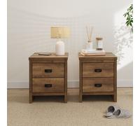 Boston 2 Drawer Bedside Lamp Side End Table Storage Unit Cabinet Pair Knotty Oak