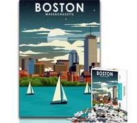 Boston at Night Travel Art Jigsaws Puzzles 1000 Pieces for Adults Gifts,Staycation Kill Time Every Piece Is Unique - Challenging Family Fun Game 38x26cm