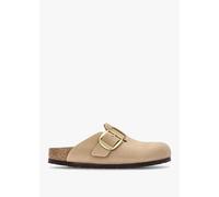 Boston Big Buckle Sandcastle Nubuck Leather Clogs - Beige Suede / 38
