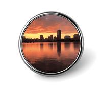 Boston Charles River City Skyline Sunset Brooch,Fashion Creative Funny Light Luxury Badge, High-end Chic Personalized Round Emblem for Clothing Suit Scarves & Gift