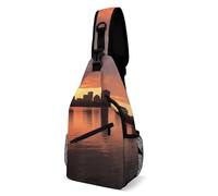 Boston Charles River City Skyline Sunset Chest Bag for Women Men Small Sling Bag with Extended Strap Fashion Casual Crossbody Bags Exquisite Sturdy Cozy Sling Backpack for Travel Workout Outdoor
