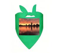 Boston Charles River City Skyline Sunset Dog Bandana, Classic Plaid Dog Bandanas for Small Medium Large Dogs, Adjustable Washable Cotton Pet Scarf, Reversible Triangle Bibs for Puppy Dogs Cats Birthda