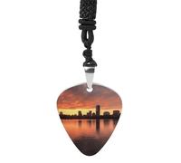 Boston Charles River City Skyline Sunset Guitar Pick Necklace Exquisite Titanium Steel Personalized Necklaces Cool Pendant Necklaces Fashion Guitar Pick Holder Necklace Unique Gifts for Adult
