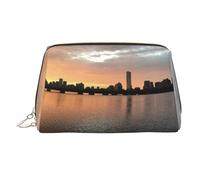 Boston Charles River City Skyline Sunset Leather Makeup Bag Cosmetic Pouch Travel Organizer Toiletry Clutch