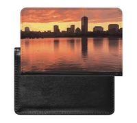 Boston Charles River City Skyline Sunset Passport Holder,Compact Lightweight Waterproof Passport Cover, Portable Stylish Travel Wallet Accessories for Women Men