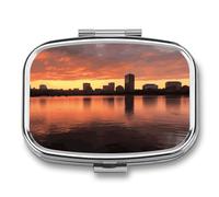 Boston Charles River City Skyline Sunset Pill Organizer Small Metal Travel Pill Case Waterproof Portable Pocket Pill Box Medicine Organizer Daily Pill Container Medicine Holder for Vitamins Fish Oils