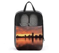 Boston Charles River City Skyline Sunset Travel Shoe Bag Holds with Dual Zippers & Mesh - Large Capacity Portable Shoe Storage Bags, Water-Resistant Shoe Pouch Organizer for Man Women Travel & Daily U
