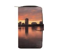 Boston Charles River City Skyline Sunset Wallet Multifunctional Leather Wallets for Men Compact Long Wallet Credit Card Holder Passport Bag