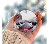 Boston City Landscape Christmas Ornaments Contemporary State Famous' Architecture Round Keepsake Gift Ceramic Double Sided Custom Christmas Bauble Present for Xmas Party Decorations