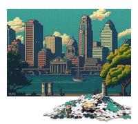 Boston City Pixel Art Puzzles 1000 Pieces Wooden Puzzles Puzzle Jigsaws for Adults for Adults& Teens Age 12 Years Up 1000pcs (75x50cm)