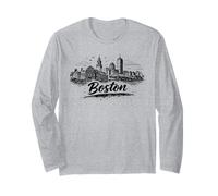 Boston City Skyline Urban Sketch Drawing Long Sleeve T-Shirt