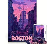 Boston Cityscape Sunset 1000 Piece Jigsaws for Teenagers Thinking Skill Stress Free Fun Neat Edges Cozy Xmas Gift (38X26CM)