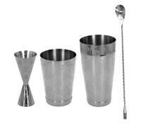 Boston Cocktail Shaker Set | 304 Stainless Steel Vintage Print Design | Expert Bartender Kit for Cocktails/Mocktails/Home Bar | 4 - Piece Set with Strainer & Jigger (B)