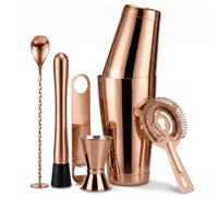 Boston Cocktail Shaker Set 6-Piece Stainless Steel Bartender Kit | Bar Set - 18/28oz (530/828ml) Weighted Shaker Tins, Jigger, Strainer, Spoon, Muddler & Opener, Ideal for Bars & Home,RoseGlod