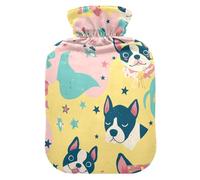 Boston Dog Pastel Color hot Water Bottle with Soft Cover, 2L Warmer Bag for Pain Relief