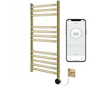 Boston Electric Brushed Brass WiFi Heated Towel Rail 500mm W x 800mm H | Smart WiFi Controlled, Stainless Steel, Rust-Resistant, 7 Day Programming, App Compatibility