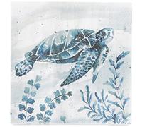 Boston International - C871200 Boston International IHR 3-Ply 20-Count Cocktail Beverage Paper Napkins, 5 x 5-Inches, Aquaworld Waterturtle