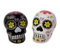 Boston International Ceramic Salt & Pepper Shakers Dishwasher and Microwave Safe Day of The Dead Salt & Pepper Set, 2.5" x 2" Each, No Vida Cantina