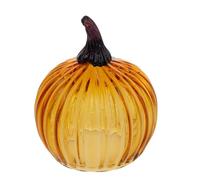 Boston International Hand Blown Glass Pumpkin Tabletop Mantel Shelf Fall Autumn Thanksgiving Halloween Decorations for Home, Medium, Amber Orange