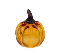 Boston International Hand Blown Glass Pumpkin Tabletop Mantel Shelf Fall Autumn Thanksgiving Halloween Decorations for Home, Small, Amber Orange