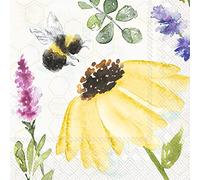 Boston International IHR 3-Ply Paper Napkins, 20-Count Cocktail Size, Summer Bees Cream