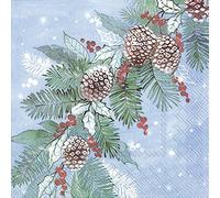 Boston International IHR 3-Ply Paper Napkins, 20-Count Lunch Size, Frosted Pine Light Blue