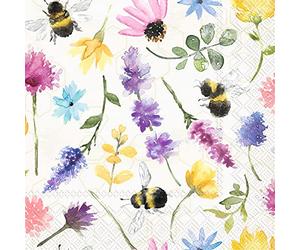 Boston International IHR 3-Ply Paper Napkins, 20-Count Lunch Size, Summer Bees Cream