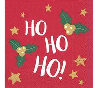 Boston International IHR Ho Ho Ho Holly Print Red 3-Ply Paper Napkins