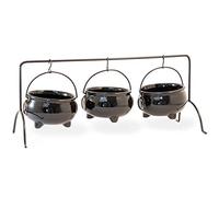 Boston International KAC19320 Halloween Cauldron Serving Bowls on Rack, Set of 3, 17.25 x 7.25-Inches, Black