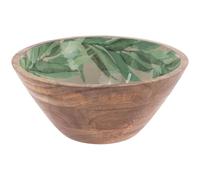 Boston International Mango Wood Bowl Serving Dish for Salad Fruit Chips & Rolls, 10" Diameter x 4.5" Tall, Leaf & Stem