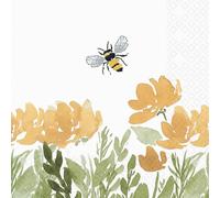 Boston International Party Napkins Disposable 3-Ply Paper Lunch Napkin Pack, 6.5" x 6.5", Bee Field, 20-Count