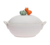 Boston International Porcelain Casserole Dish with Lid Fall Autumn Thanksgiving Deep Serving Dishes, Large, White with Pumpkin Accent