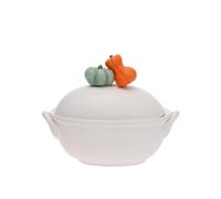Boston International Porcelain Casserole Dish with Lid Fall Autumn Thanksgiving Deep Serving Dishes, Small, White with Pumpkin Accent