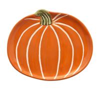 Boston International Pumpkin-Shaped Ceramic Plate Thanksgiving Dinnerware Serving Dish, 5", Orange & White