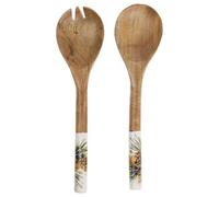 Boston International Salad Server Utensil Set Mango Wood and Enamel Serving Fork and Spoon, 12", White Spruce